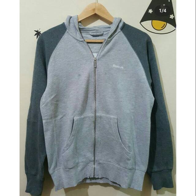 Jaket Ziphoodie Hoodie Reebok grey original vintage second