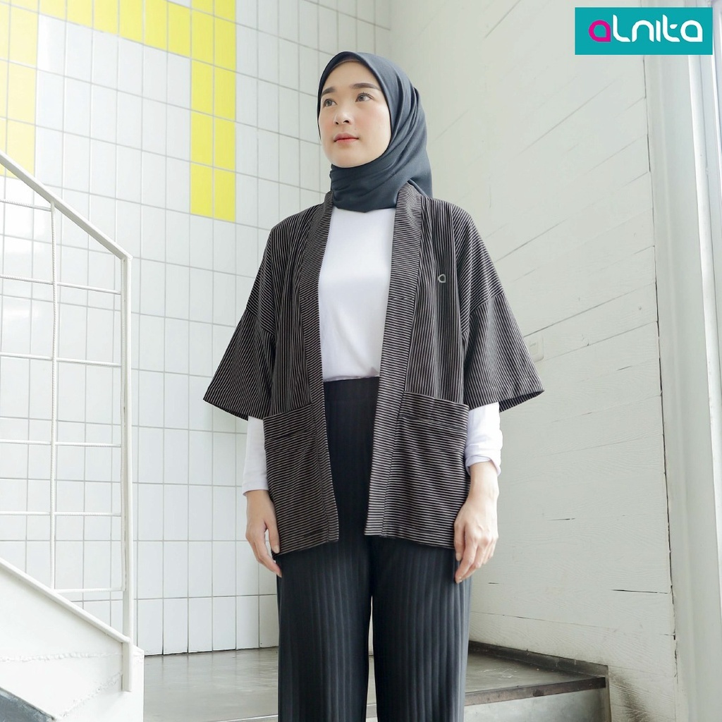 Alnita Outer NALA Bahan Baby Terry Outwear Wanita Polos Cardigan Muslimah Casual Look