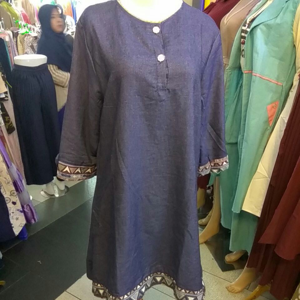 Tunik denim jeans wanita tunik songket abg tunik songket denim grosir baju murah tanah abang