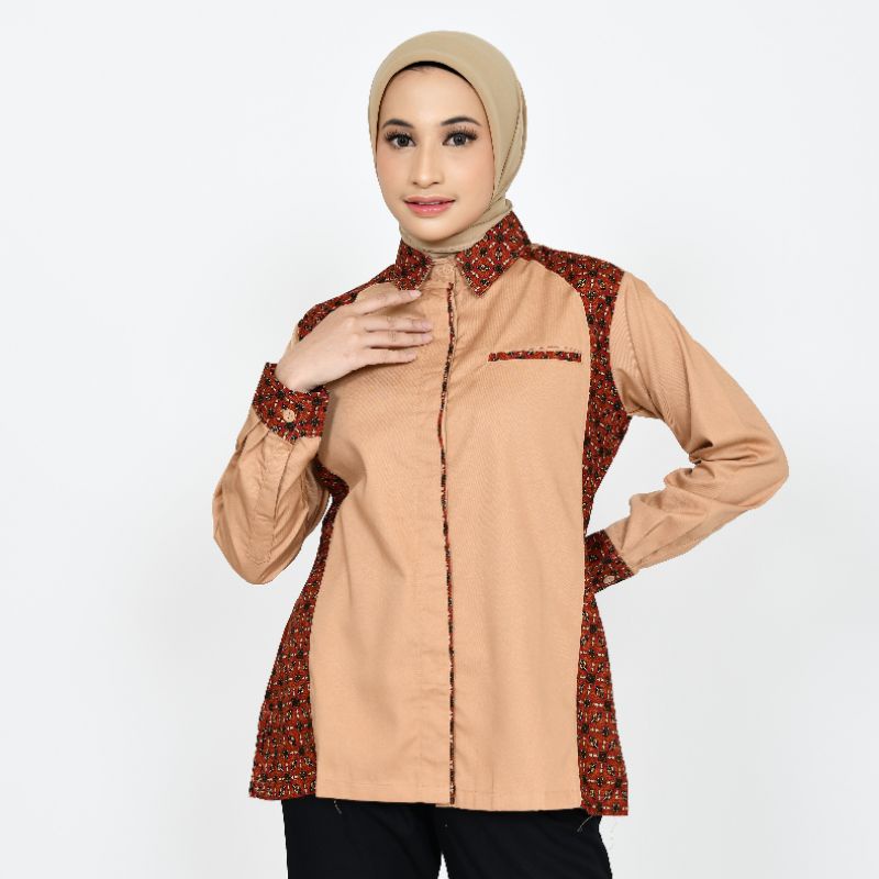 baju atasan perempuan tangan panjang/kemeja Kantor cewek custom bordir/pakaian formal tambah bordir