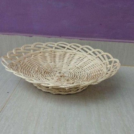 Keranjang rotan bulat penyimpanan buah parcel seserahan sovenir murah 26x26x7 cm