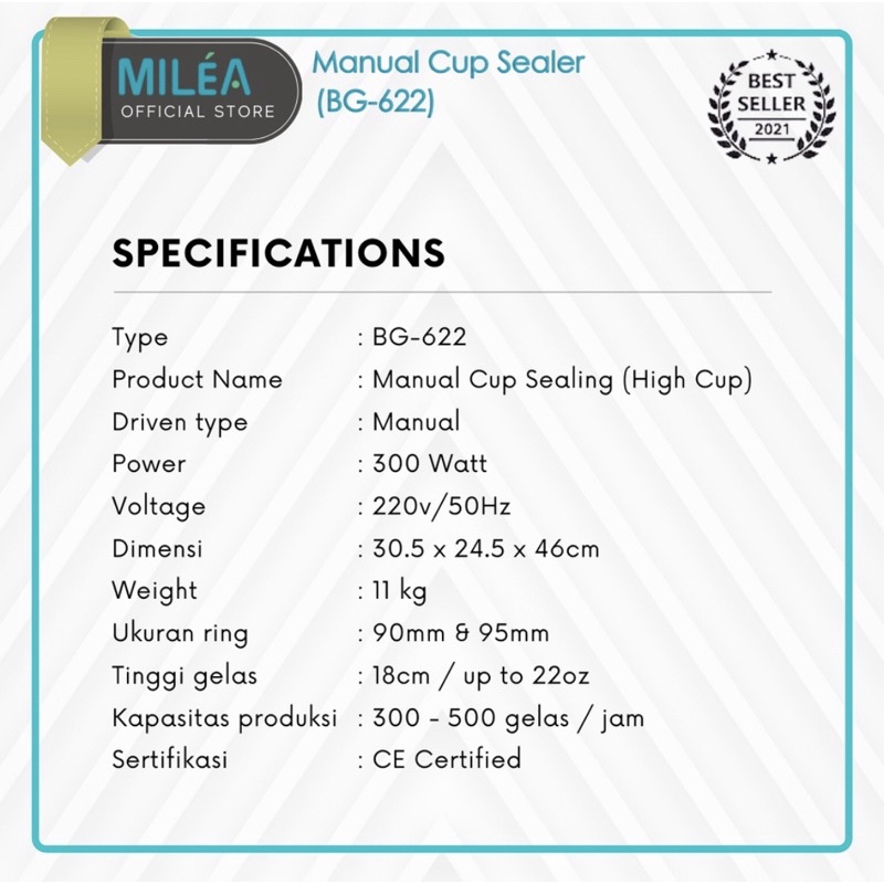 [ MILEA ] Milea Premium Manual Cup Sealer Mesin Press Gelas High 180 mm - GARANSI RESMI MILEA 1 TAHUN