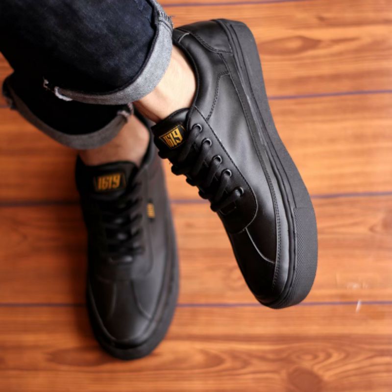 BARKER Sepatu Sneakers Casual Pria Kulit Hitam Formal Kerja Main Santai