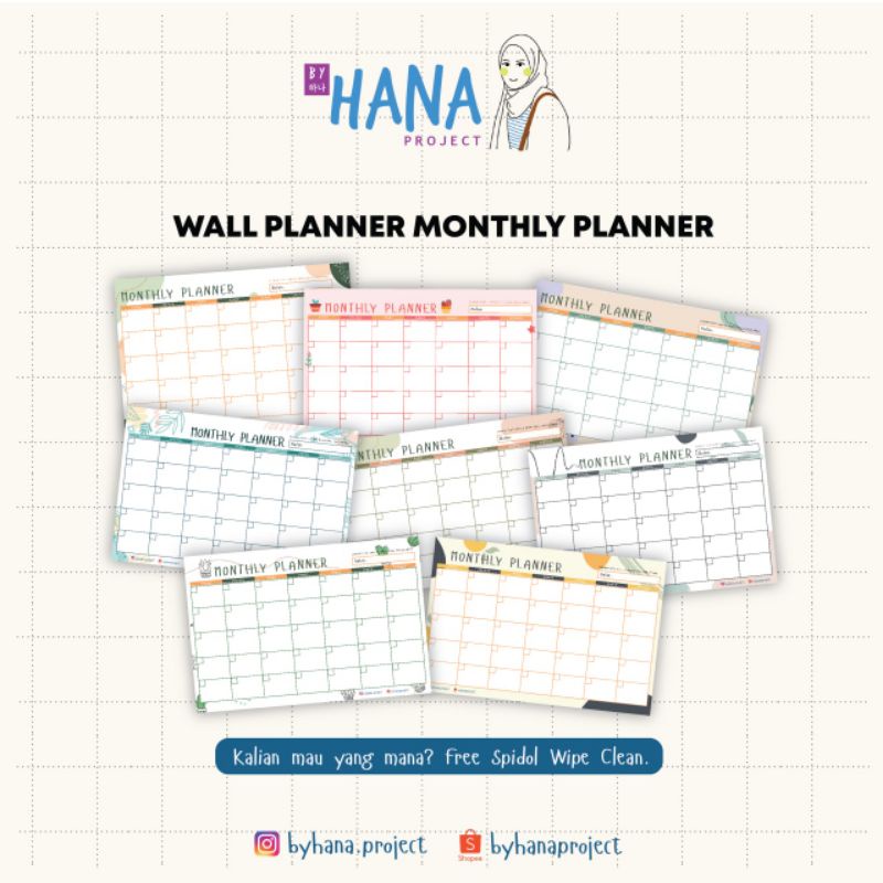 

Wall Planner | Wipe Clean Planner | Monthly Planner Free Spidol dan Stiker by @byhanaproject