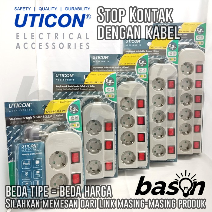 UTICON ST1482SW Power Extension - Stop Kontak 4Lubang 1.5Meter Arde dengan individual switch