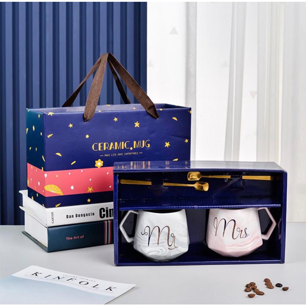 SET MUG MARBLE COUPLE / KADO NIKAHAN / HAMPERS / MUG COUPLE / MUG MARBLE / SET MUG