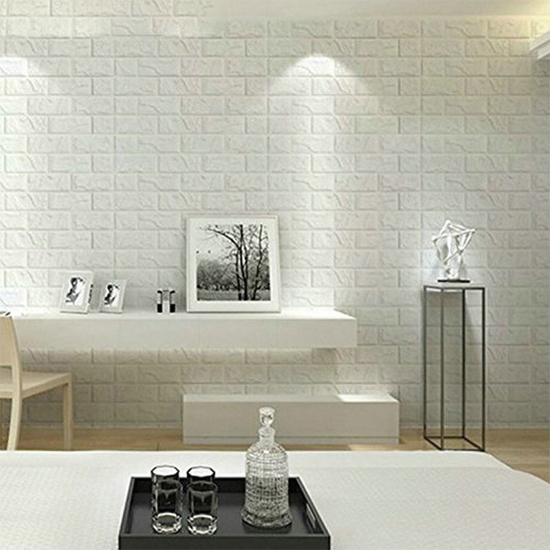 Wallpaper Dinding 3D Embosed Model Bata 77x70cm Putih