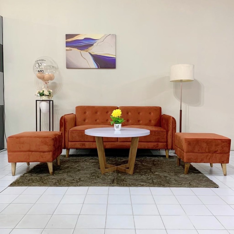 Sofa 2 Seater + puff Olivia Spfa pttan Sofa minimalis Sofa mini Jateng Semarang Salatiga Solo Boyola