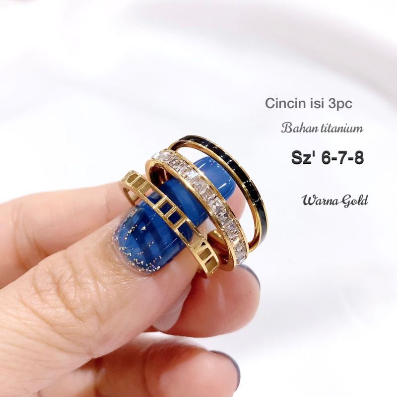 Cincin Titanium Asli Gold isi 3pc Premium Quality Anti karat anti alergi Stainless steel ori Tc01