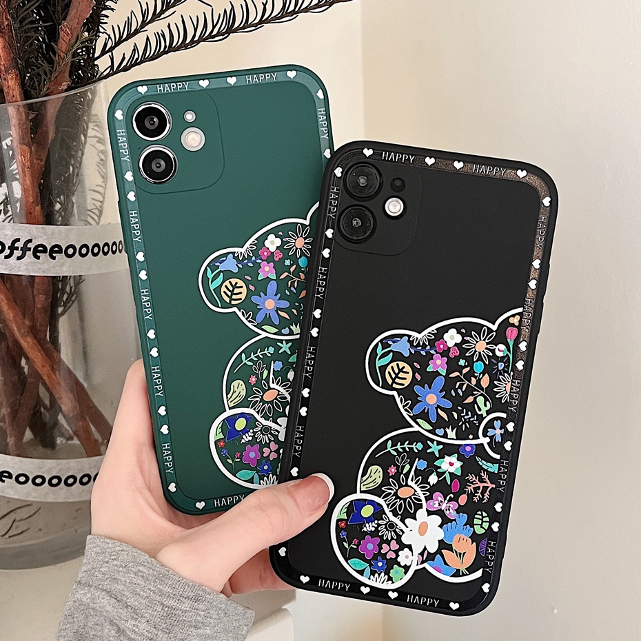 Case Oppo A5S A5 2020 A7 A9 2020 A11K A12 A15 A15S A16 A16S A36 A54 4G A74 4G A76 A95 4G A96 F9 Casing + Tempered Glass - Case Cute Kaws Bear Batik Flower Liquid Premium