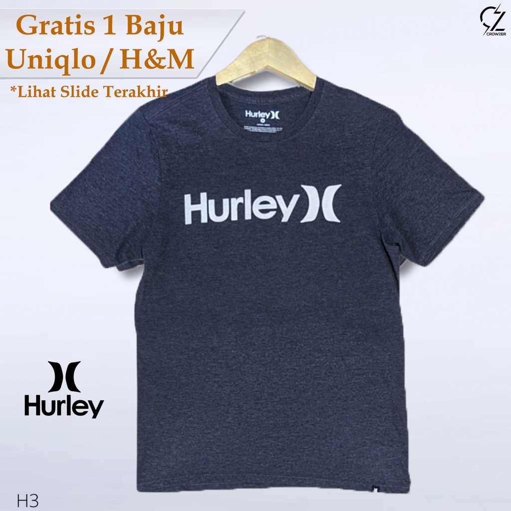 Kaos T shirt Baju Hurley Grey Pria Distro Cowok katun Hurley Original Thrift Second Branded