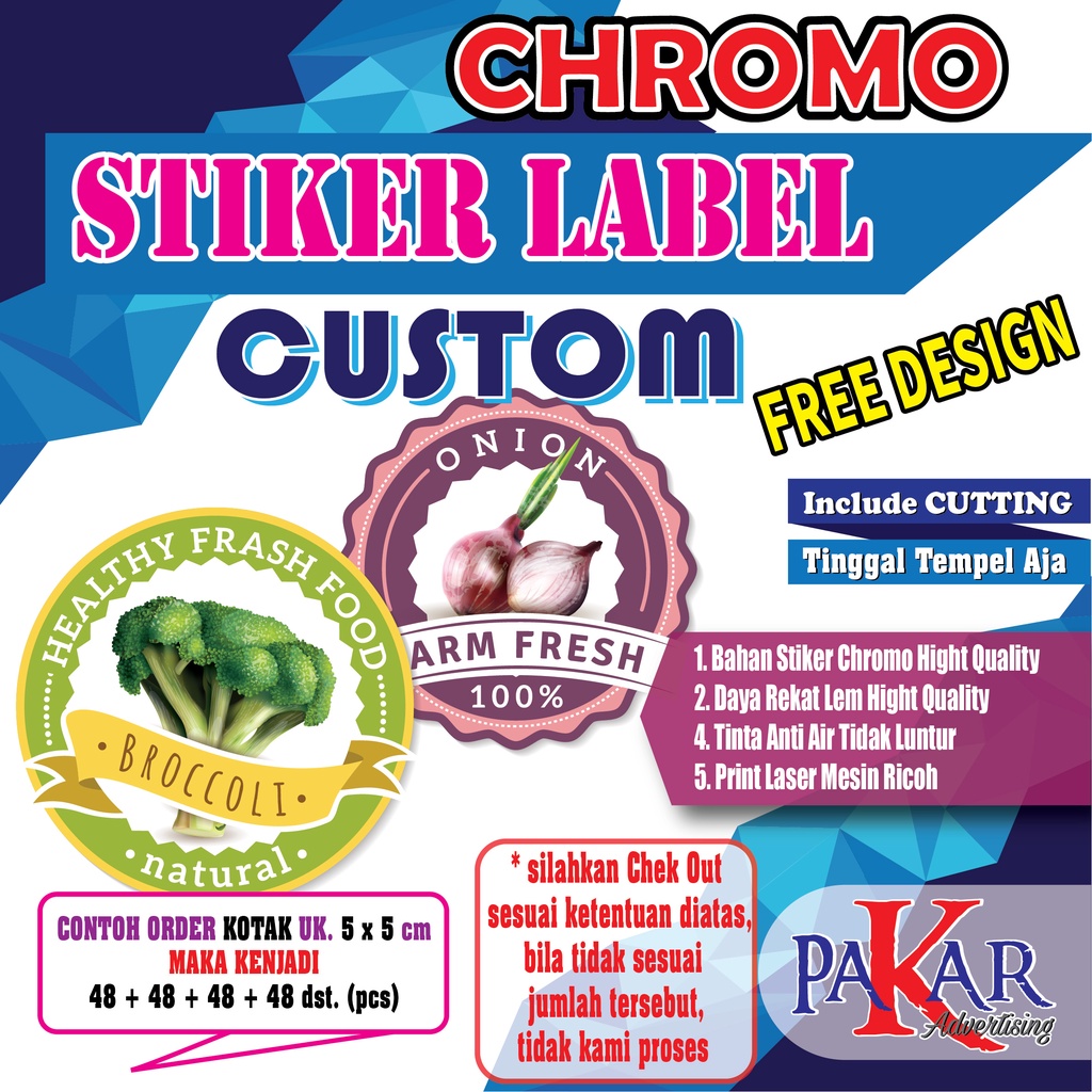 

Stiker Label Custom Bulat / Stiker Chromo / Stiker Label Kemasan / Stiker Cutting Jakarta