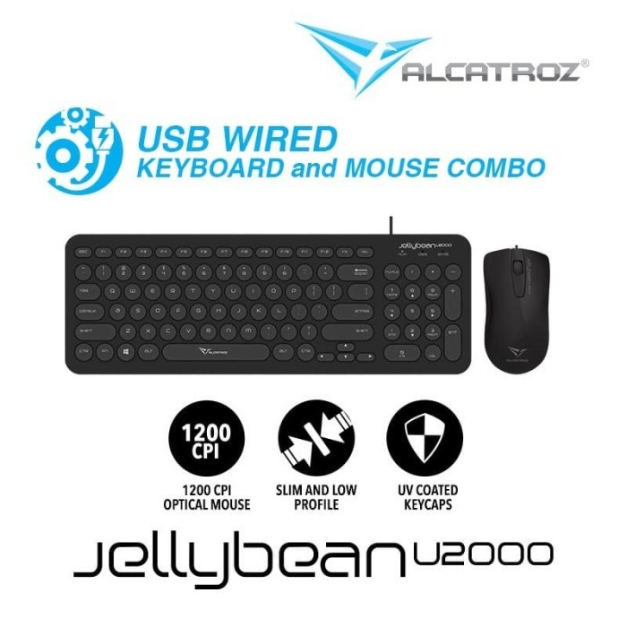 Keyboard Mouse Alcatroz Jellybean U2000 Combo USB Wired 1200CPI