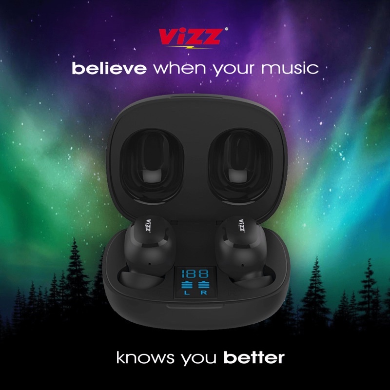 EARPHONE BLUETOOTH V40 VIZZ 5.0 TWS EARPHONE HEADSET WITH DIGITAL LED INDICATOR