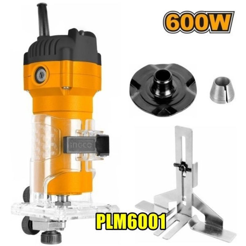 Mesin Peofil Kayu Mini 600W Penghalus Serut Kayu Listrik Laminate Trimmer Ingco PLM6001