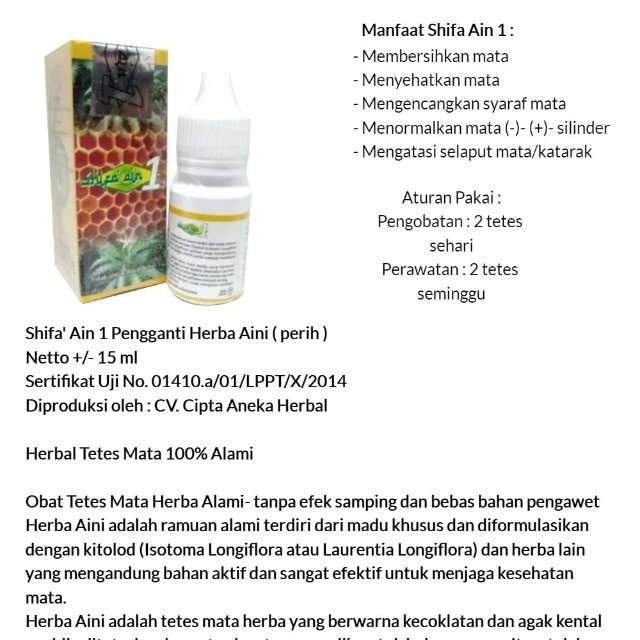 Shifa Ain 1 Obat Tetes Mata Herbal Alami Syifa Ain 1 -Obat Tetes Mata Shifa Ain 1