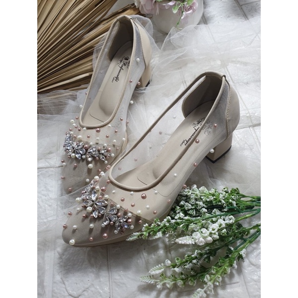 sepatu violia wedding wanita cream tnggi 5cm tahu