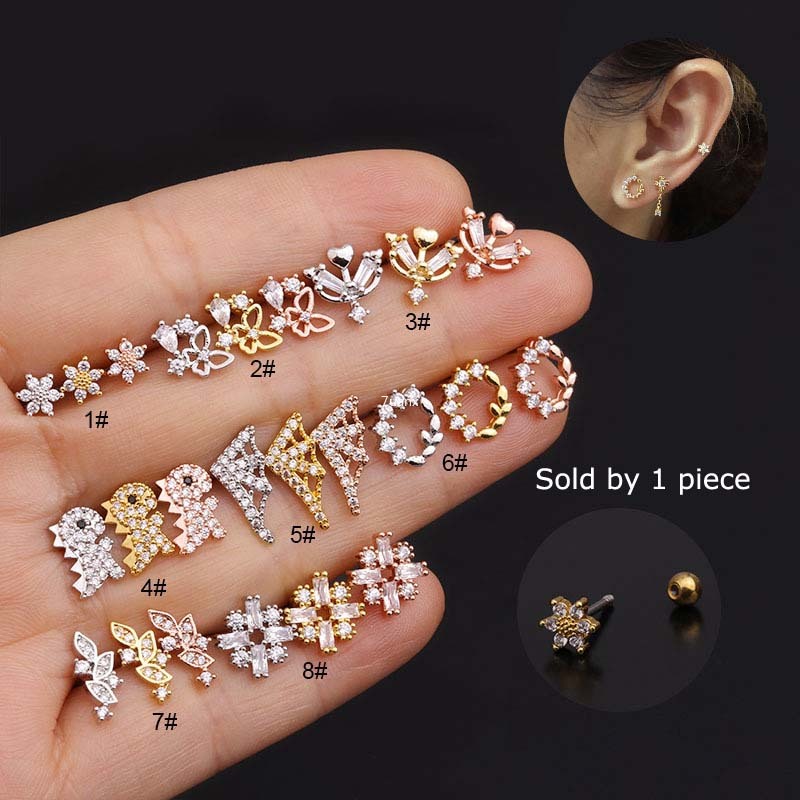 1pc Anting Stud Tindik Bentuk Bunga Butterfly Bahan Stainless Steel 20 Gage