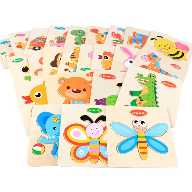 (2) Mainan Anak Wooden PUZZLE KAYU KECIL Hewan Transportasi Mainan Edukasi Edukatif Jigsaw Puzzle