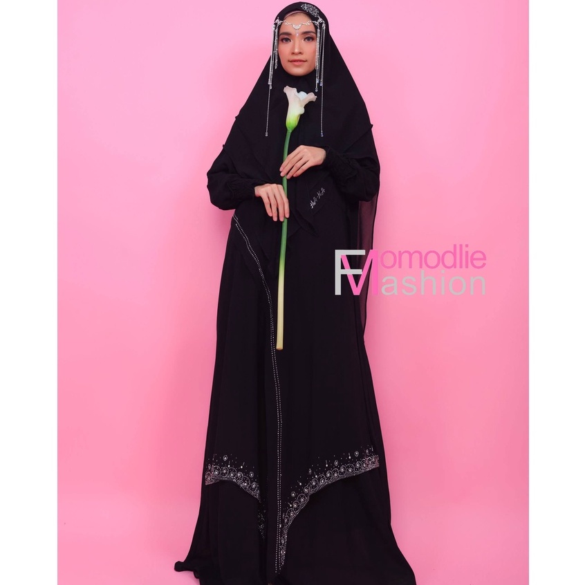 gamis polos hitam, gamis set khimar basic set syari hitam, gamis basic set by momodlie fashion