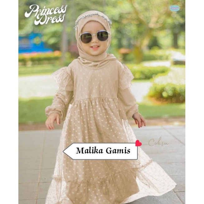 Baju Gamis Muslim Anak Perempuan Brukat Tile Dot Set Hijab Pashmina Terbaru Kekinian - Baju Muslim B