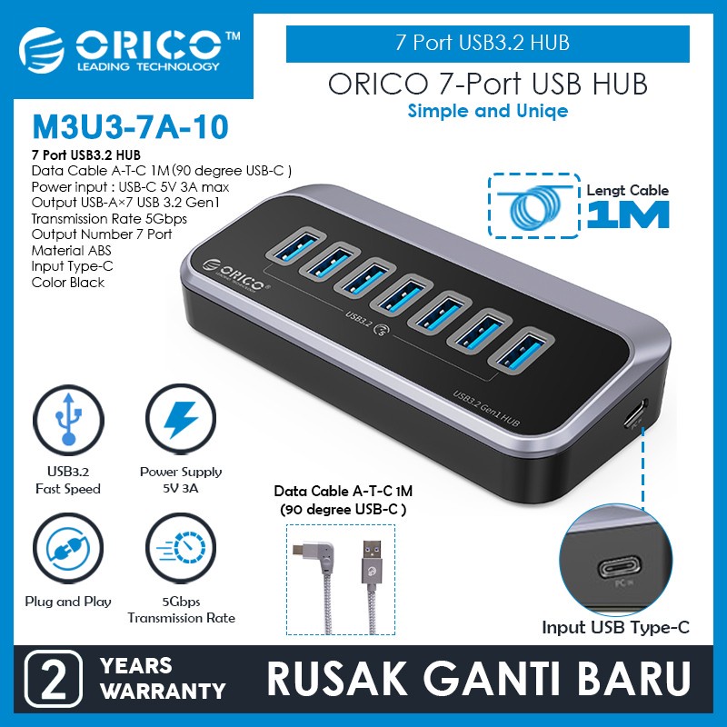 ORICO 7 Port USB3.2 Hub USB A to C 1M