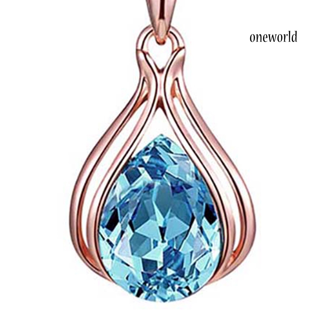 OW@ Women Cubic Zirconia Water Drop Pendant Necklace Ear Stud Earrings Jewelry Set