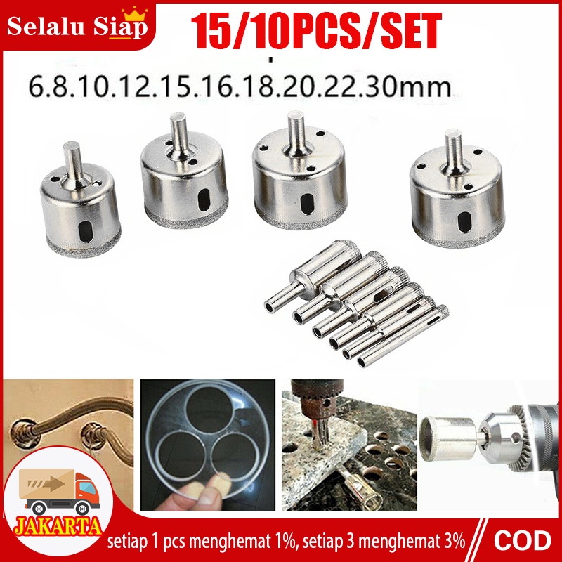 （Pengiriman segera）10PCS/Set Mata Bor Kaca Holesaw Hole Saw Keramik Granit Marmer Batu Porselen Diamond Hss Pelubang Keramik