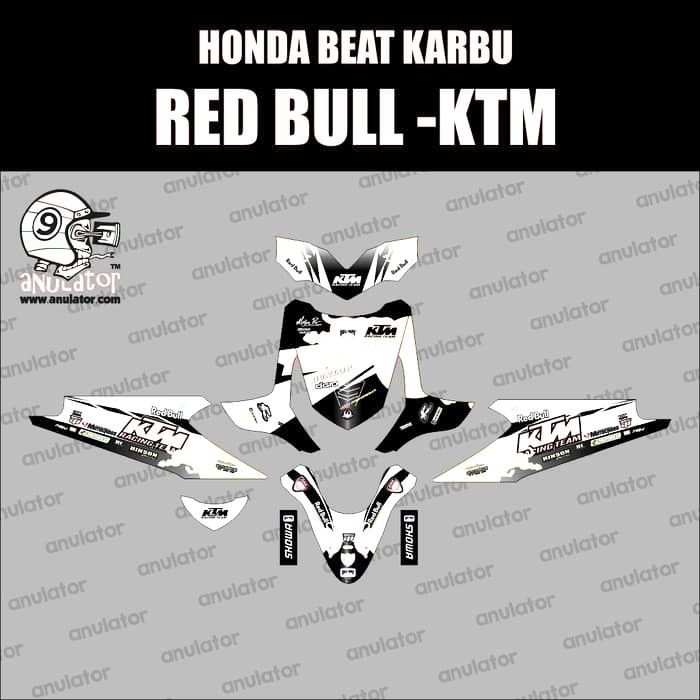 Diskon Sticker striping motor stiker Honda Beat Karbu Red Bull-KTM Spec B