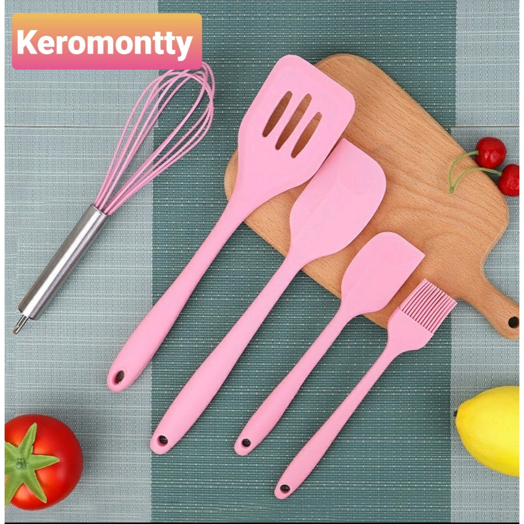 Spatula Set Alat Masak 5 in 1 Silicone/susuk centong kocokan alat masak bahan silikon