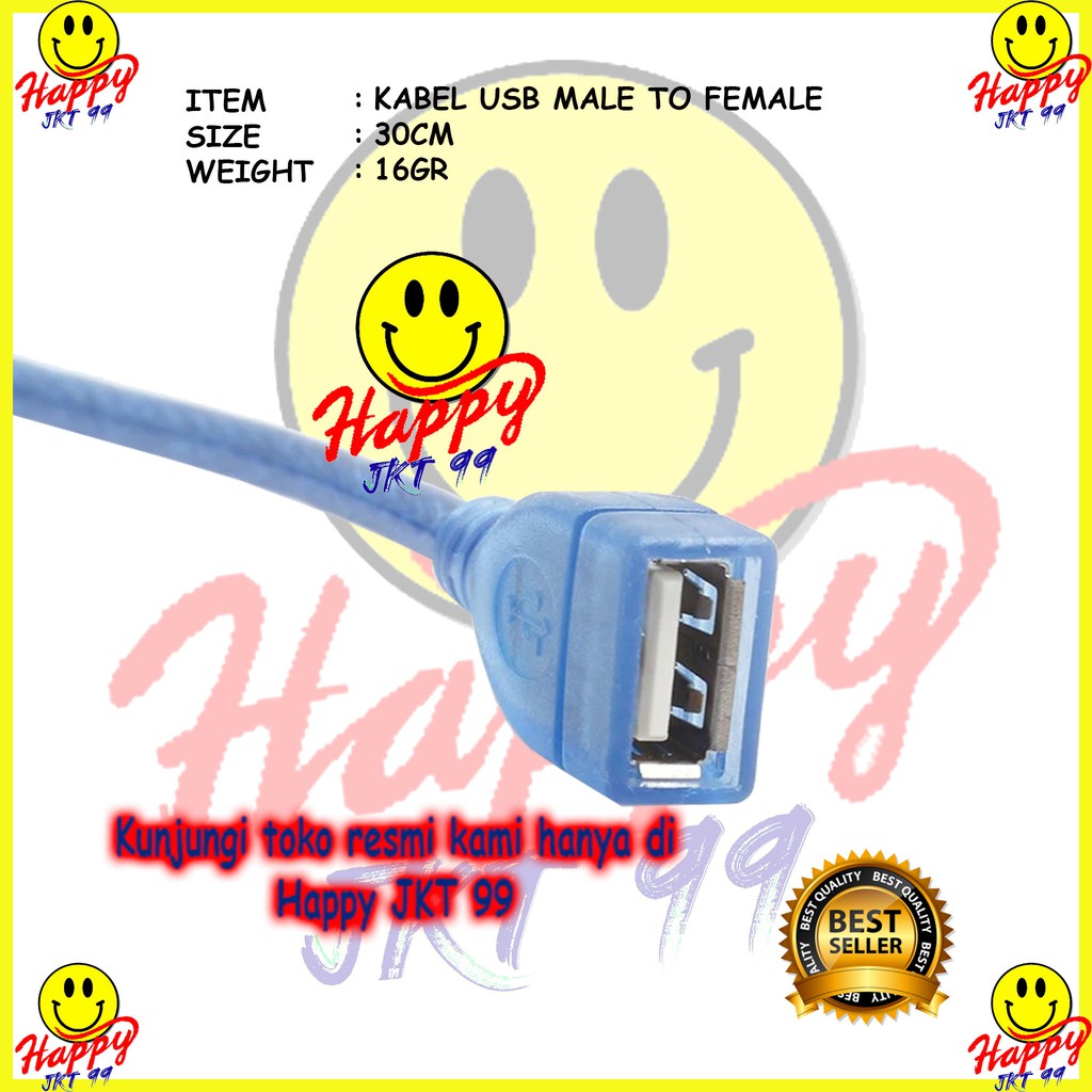 [ HAPPY JKT 99 ] KABEL CABLE USB MALE TO FEMALE 30CM ORIGINAL