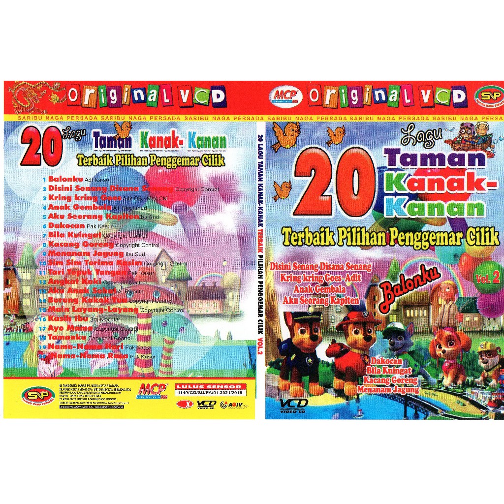 Vcd Original Lagu anak anak - 20 Lagu Taman kanak kanak Terbaik pilihan penggemar cilik Vol 2