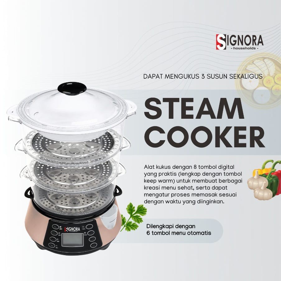 READY STOK Steam Cooker Signora New Gold Steamer Cooking Pot kukusan Panci kukus