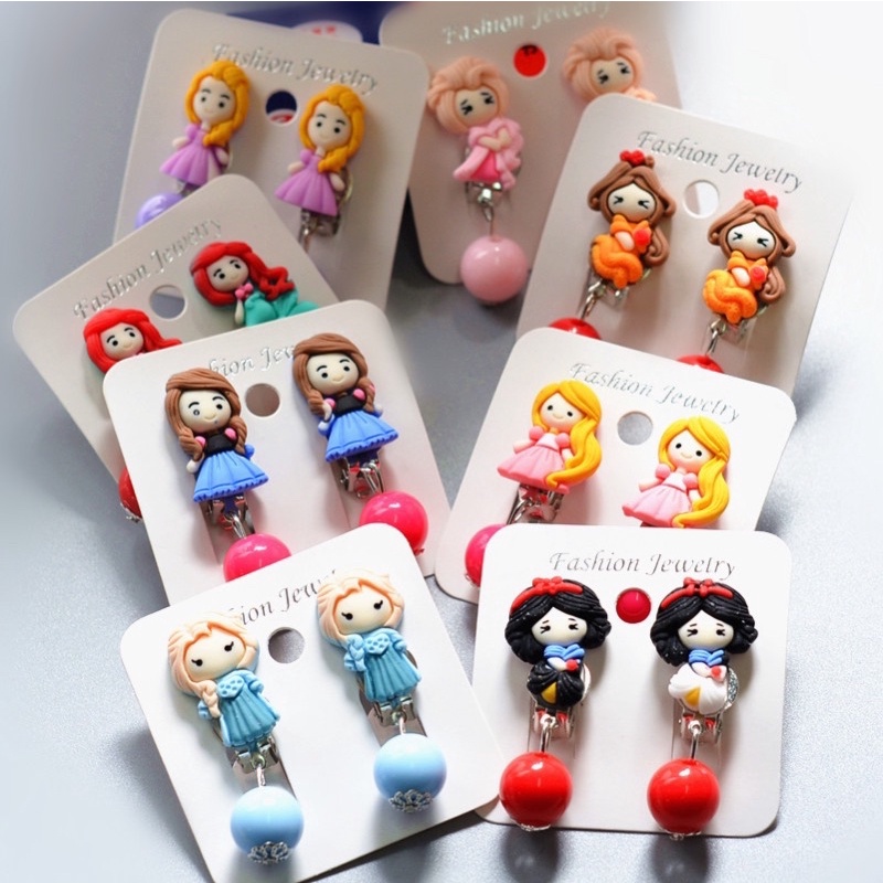 ANTING KOREA ANAK JEPIT MOTIF PRINCESS PRINCES CLAY LUCU IMPORT GIWANG AKSESORIS