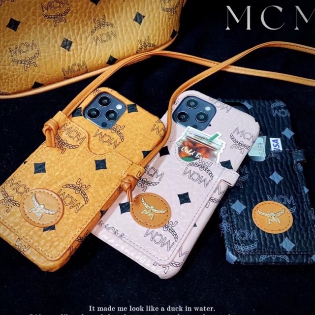 MCM lanyard leather sling card case Iphone 7 8 plus X Xs Xr XsMAX 11 11Pro 11 12Pro 12ProMax pro Max