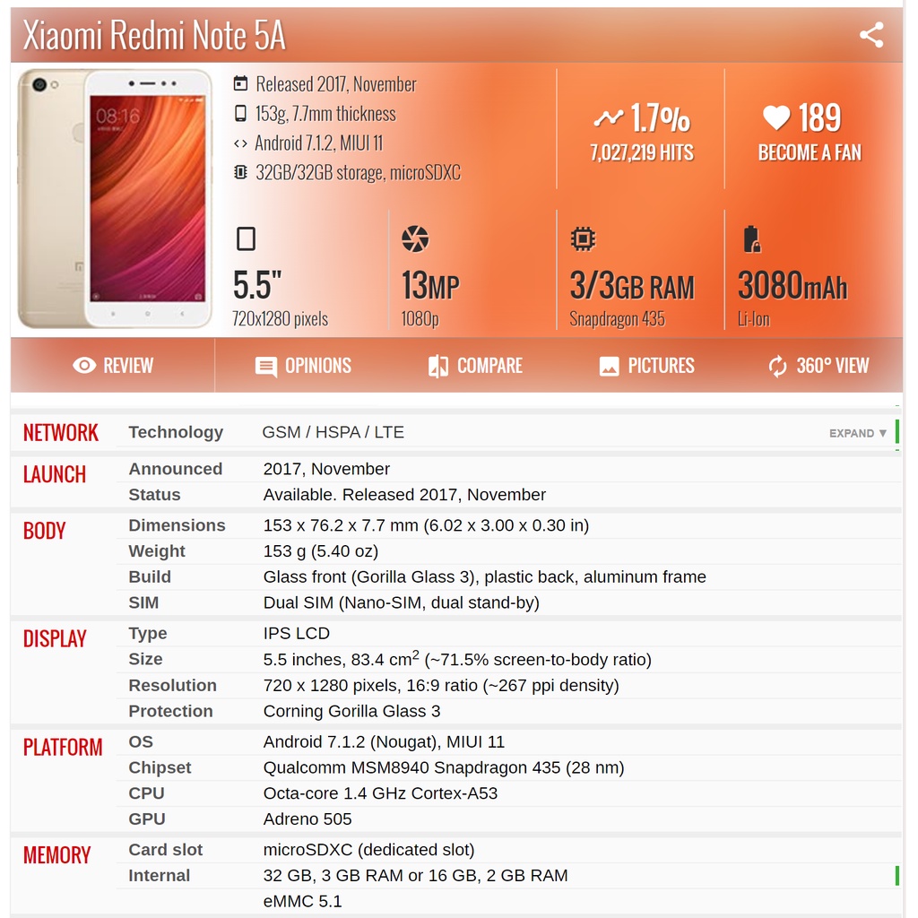 [Baru] &quot;Handphone Xiaomi Redmi Note 5A 16GB | Redminote 5a 2/16 Gold Gray SnapDragon 4 2 5 Garansi