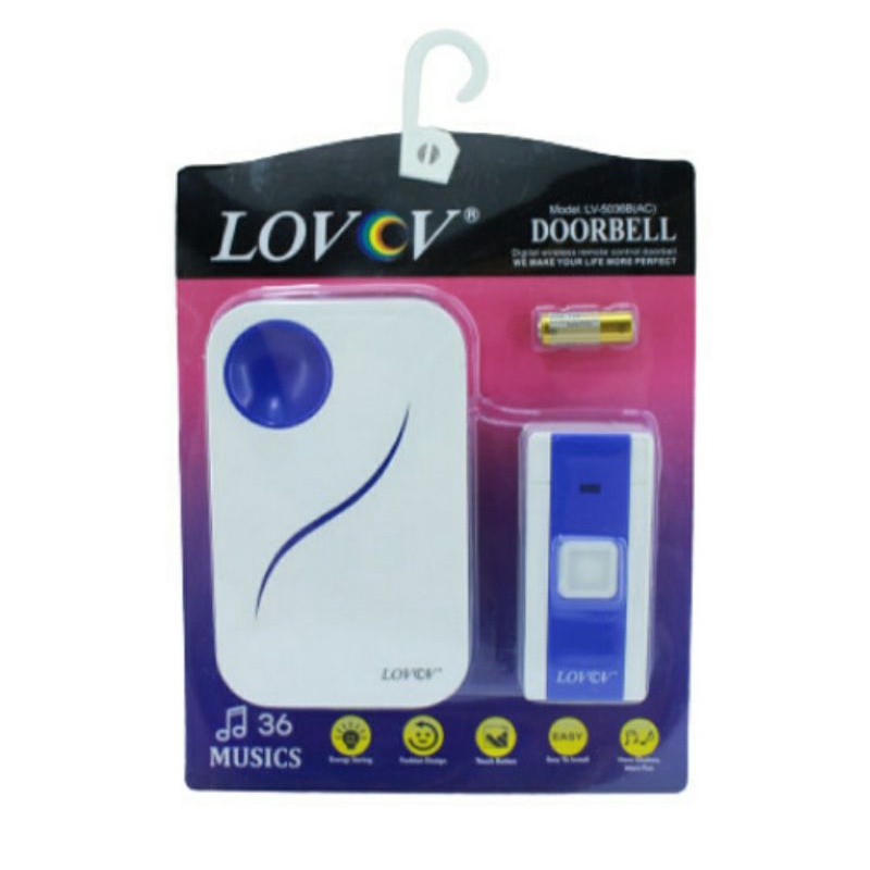 Lovov Bell rumah Wireless 1 tombol. Bel tanpa kabel remote