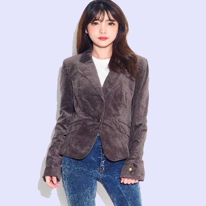 lovemecorner LOFT WOMAN BLAZER OUTER WANITA FORMAL READY SUEDE BROWN/CORDO WHITE INC BELT