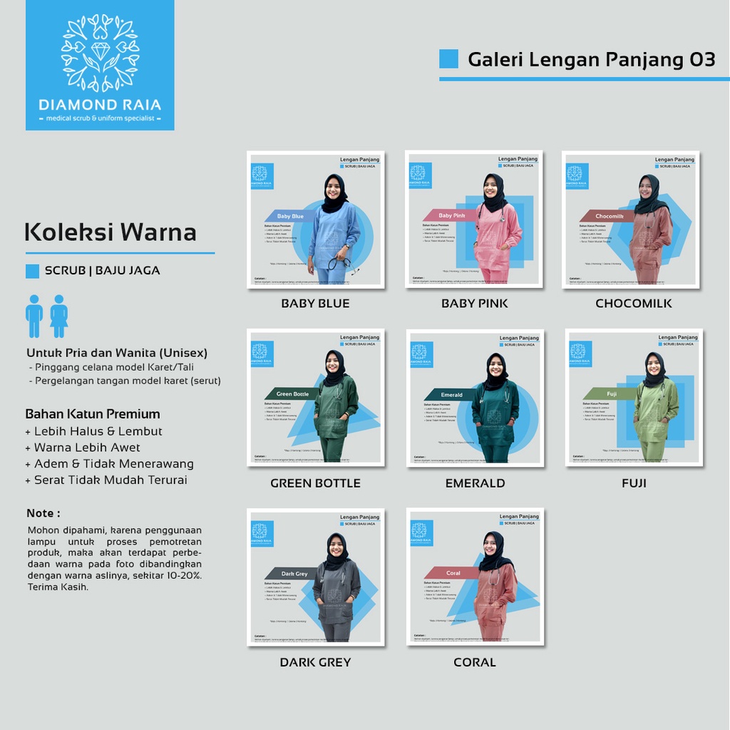 Setelan Baju Jaga Lengan Panjang 03| Scrub | Baju OK OKA | Baju Medis | Baju Dokter | Baju Perawat