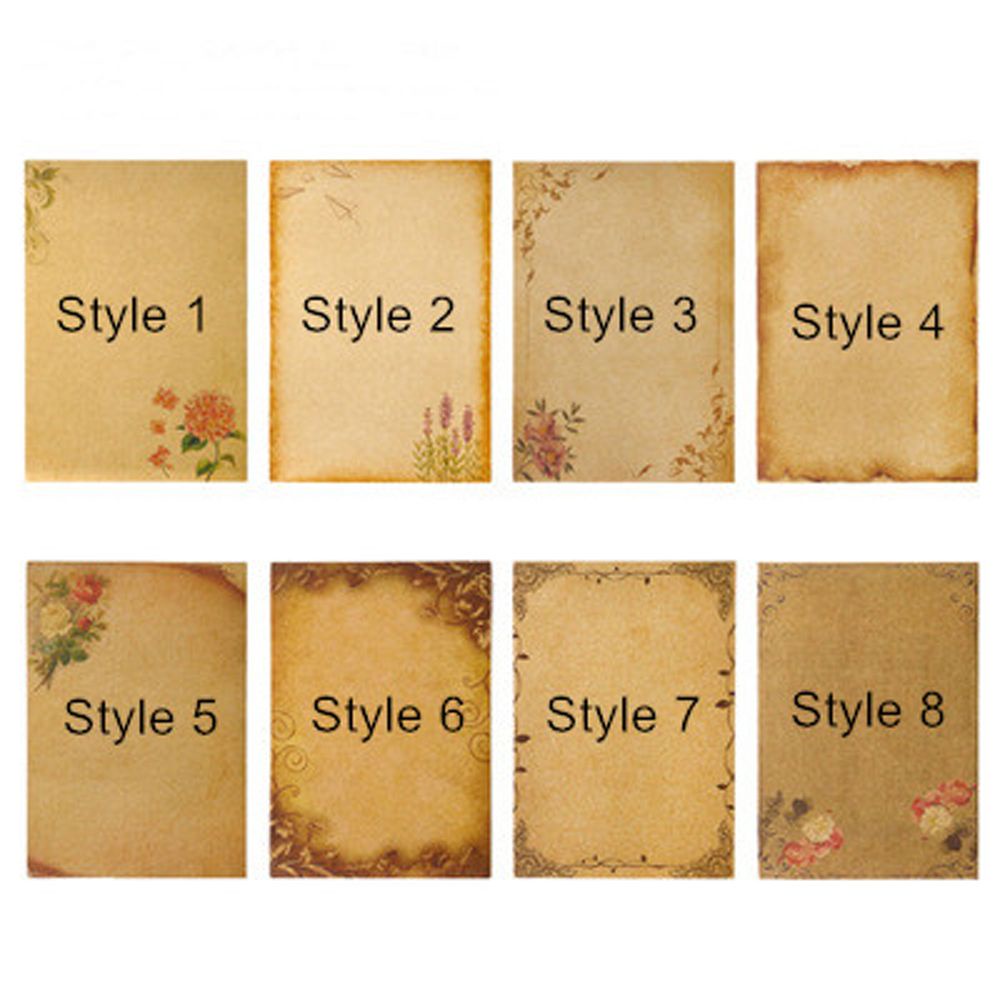 AUGUSTINA 8sheets Vintage Kraft Paper Flower Design Letter Paper Letter Pad Letterform Sketch Pad Stationery Drawing Pad Letterhead Writing Paper