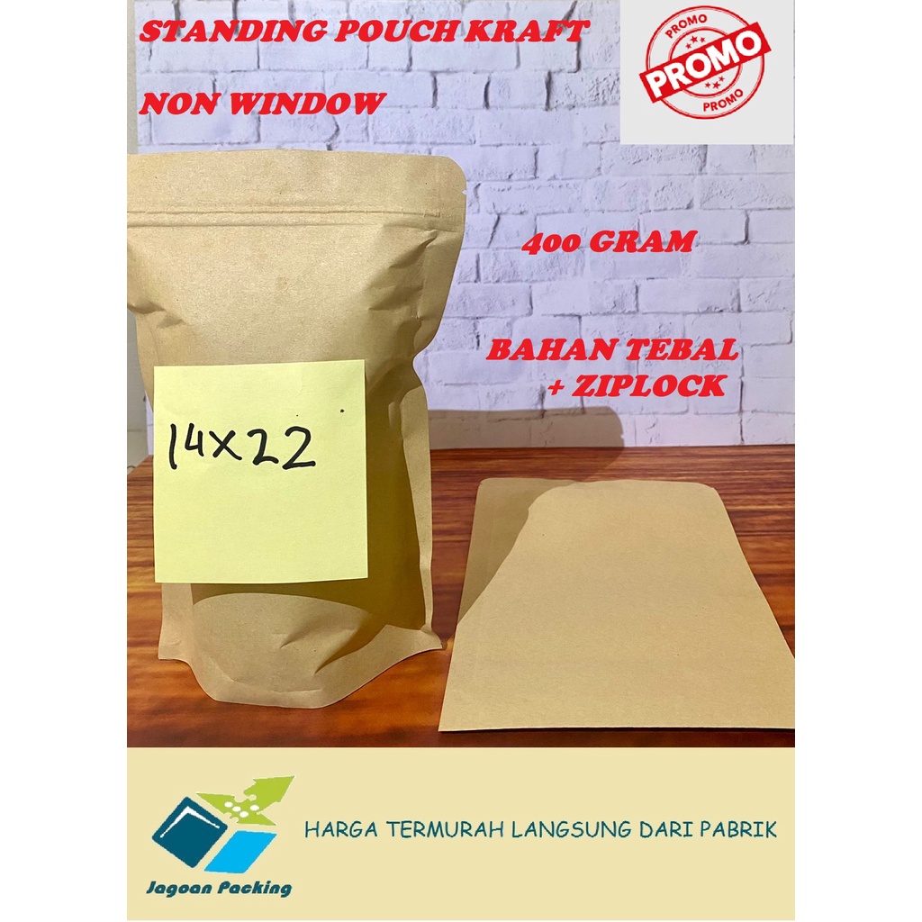 STANDING POUCH KRAFT PREMIUM ZIPLOCK EKONOMIS UKURAN 14 X 22 CM