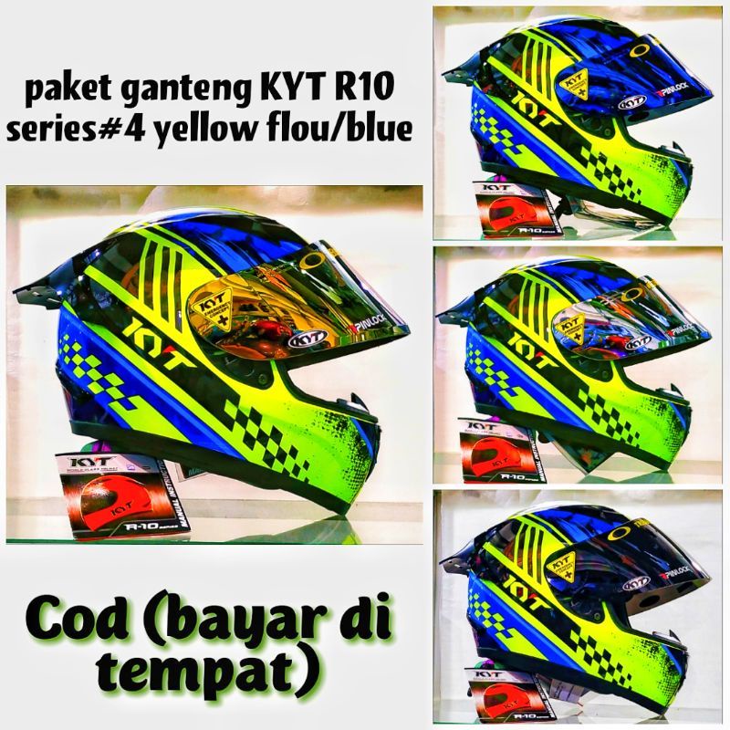 HELM KYT R10 SERI 4 YELOW FLUO/BLUE PAKET GANTENG
