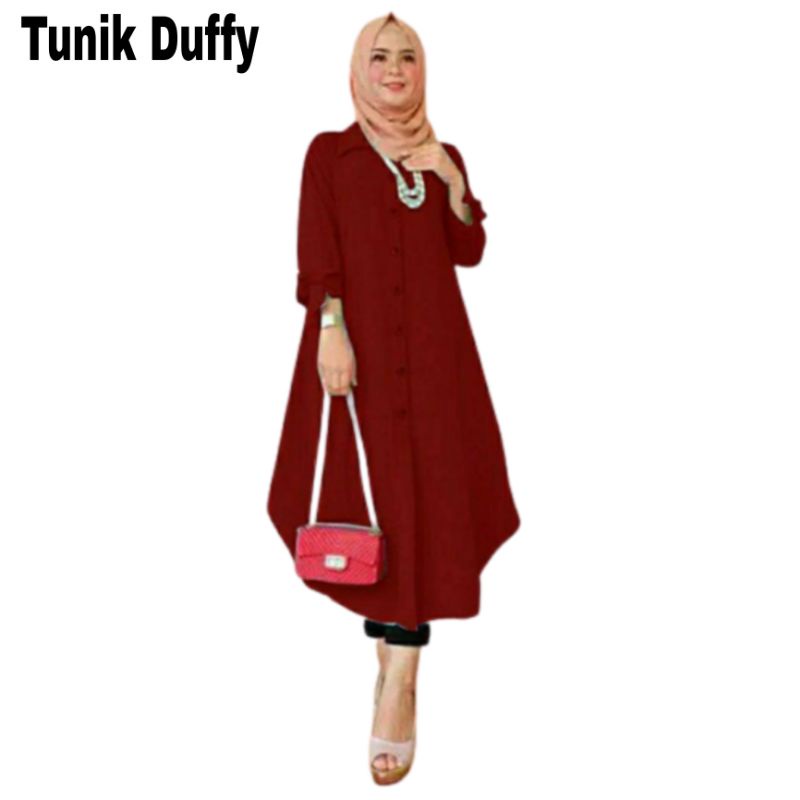 Baju Tunik wanita Polos Kerah Kemeja Tangan 3/4 Pita Busui Bahan Moscrepe  Atasan Muslimah Baju Muslim Kemeja Tunik Cewek Dewasa Jumbo Big Size Terbaru 2023 Kekinian Murah Duffy