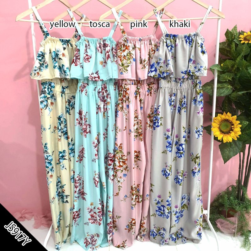  Baju  casual jumpsuit  kulot panjang motif  bunga  cantik 