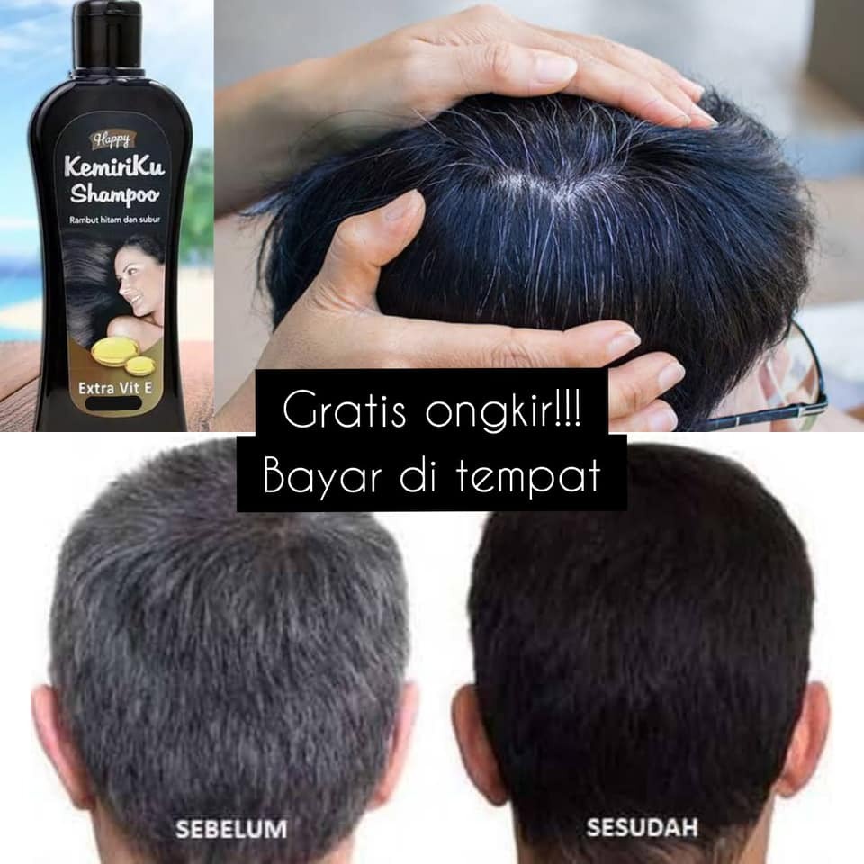 [ORI] Shampoo Penghilang Uban dengan Vitamin E &amp; Kemiri Asli Menghitamkan dan Menyuburkan Rambut - Happy Kemiriku Shampoo