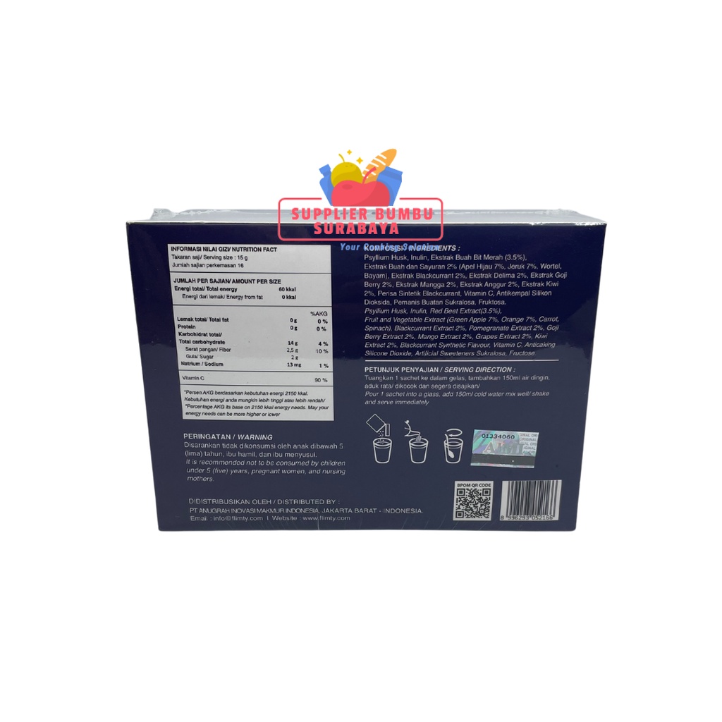 Flimty Fiber / Flimeal Original Minuman Serat Kaya Antioksidan Pelangsing Diet Detox 1 BOX