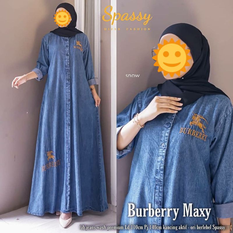 Gamis Polos Jeans Snow Jumbo Umbrella Busui Full Kancing Bordir Asli Dress Panjang Wanita Kekinian