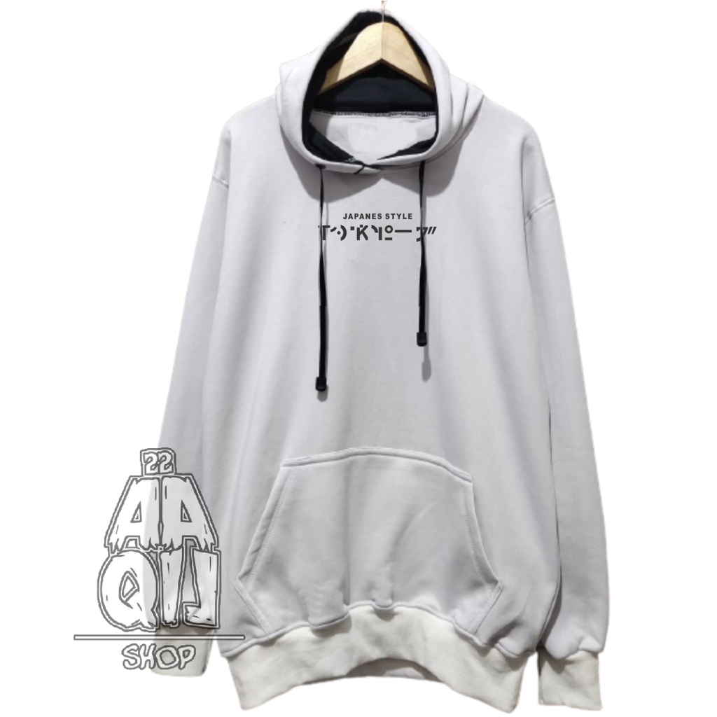Hoodie Pria Distro Putih Japanese Style Aqil 22 Shop Original Brand Tebal Halus Sweater Oversize XXL