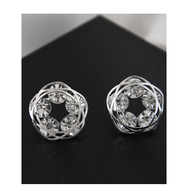 LRC Anting Tusuk Fashion Silver Flower Zircon A58737