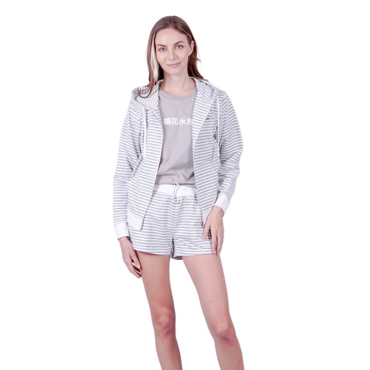 180 Degrees One Set Sporty Stripe Hoodie Short Pants Women's